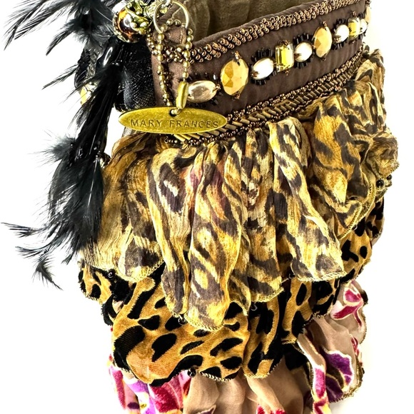 Mary Frances Leopard and Floral Beaded Shoulder Bag  Accented with Feathers - Picture 8 of 11